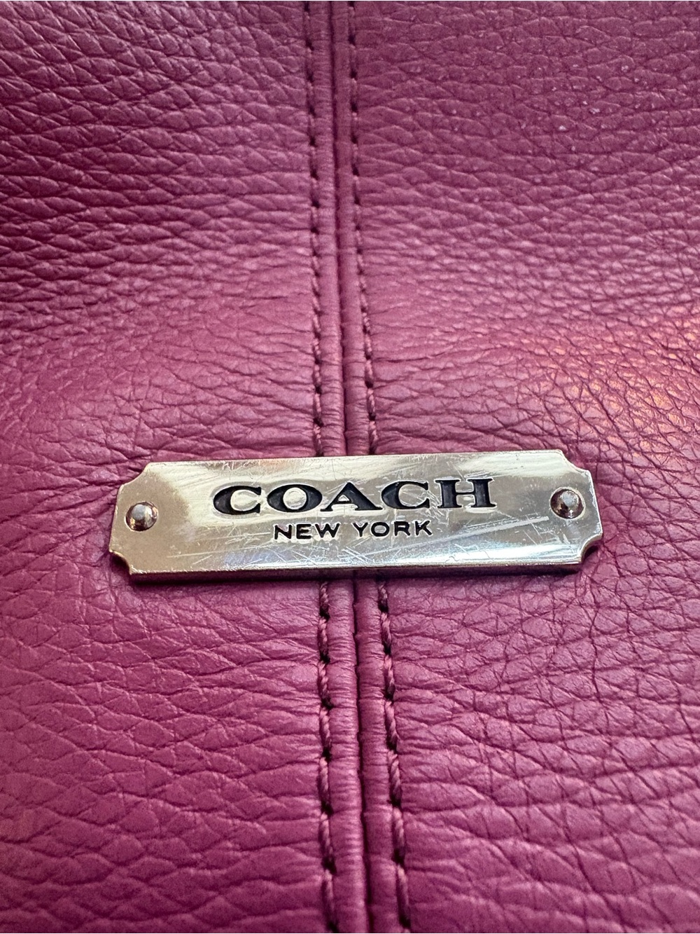 Coach Plum Leather Hobo with Silver Logo Plaque